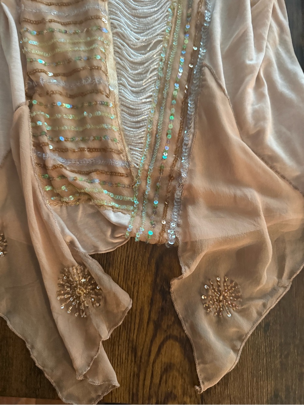 Dolce Cabo Beige Sequin Fringe unique & beautiful top - Picture 2 of 6